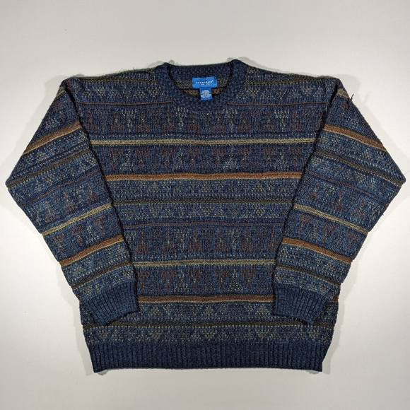 Vintage 90s Town Craft Sweater Men's Size Large Abstract Pullover Blue - Picture 1 of 7